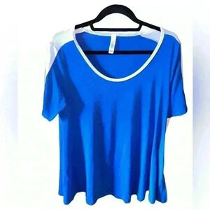 Lularoe Small royal blue & white shoulder stripe perfect T. NWT swing‎ style